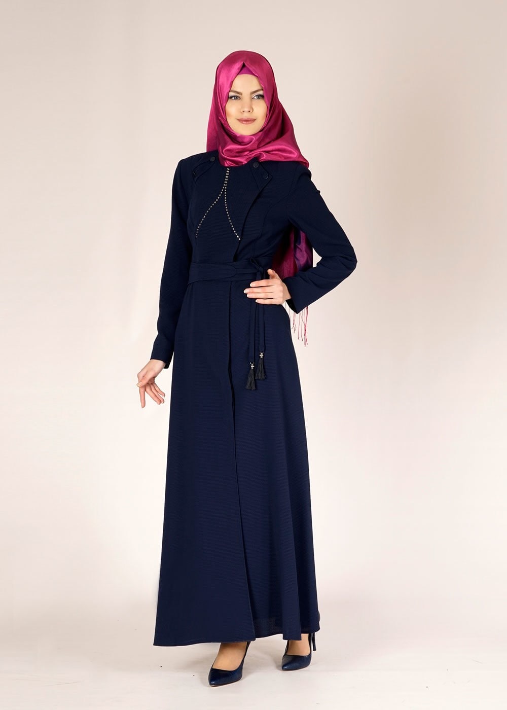 Tesettür giyim LACİVERT 1487 GOFRET-1 PARDESÜ 40/48 TEK38