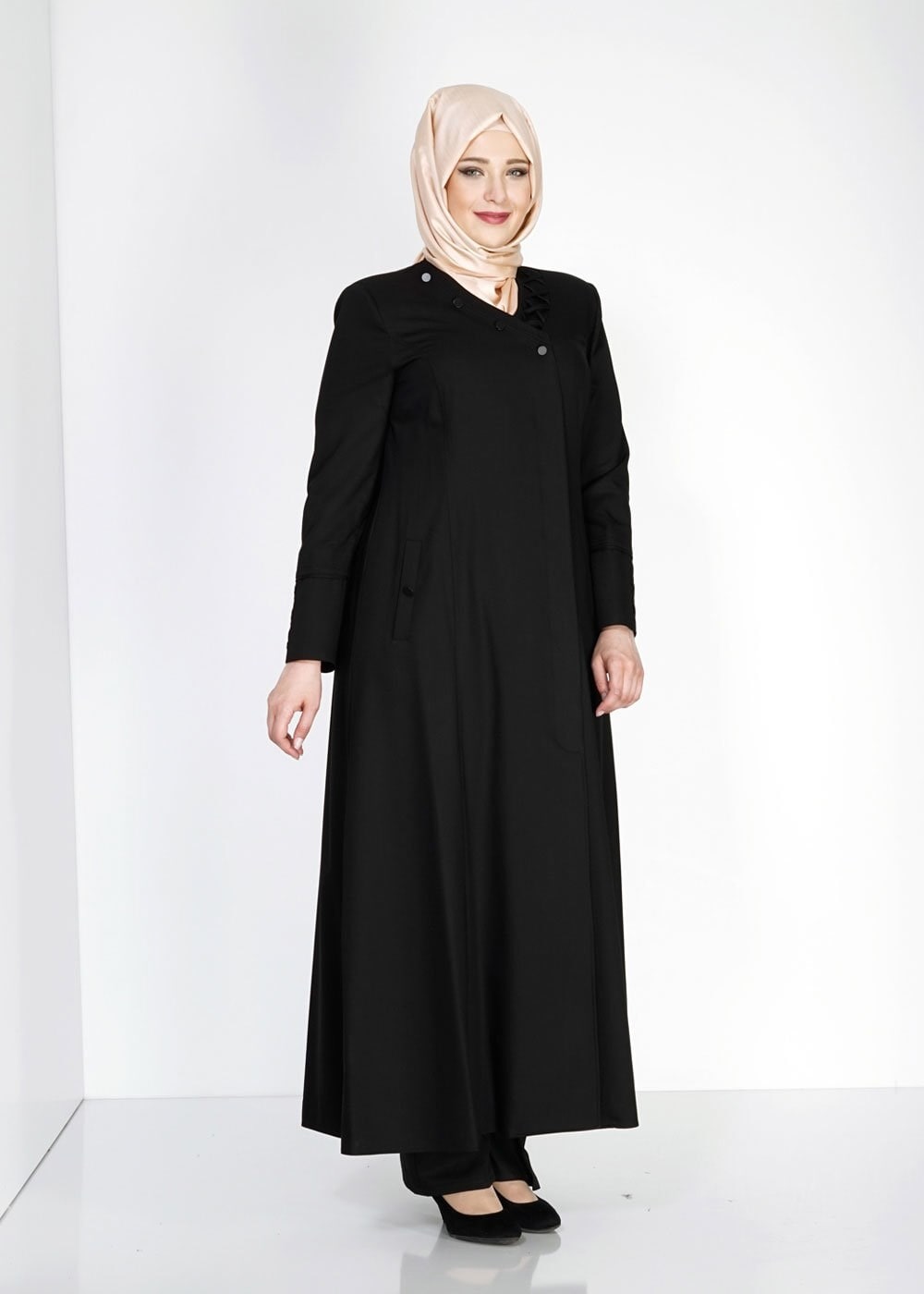 Tesettür giyim SİYAH 1493 Dulce Tesettür Pardesü