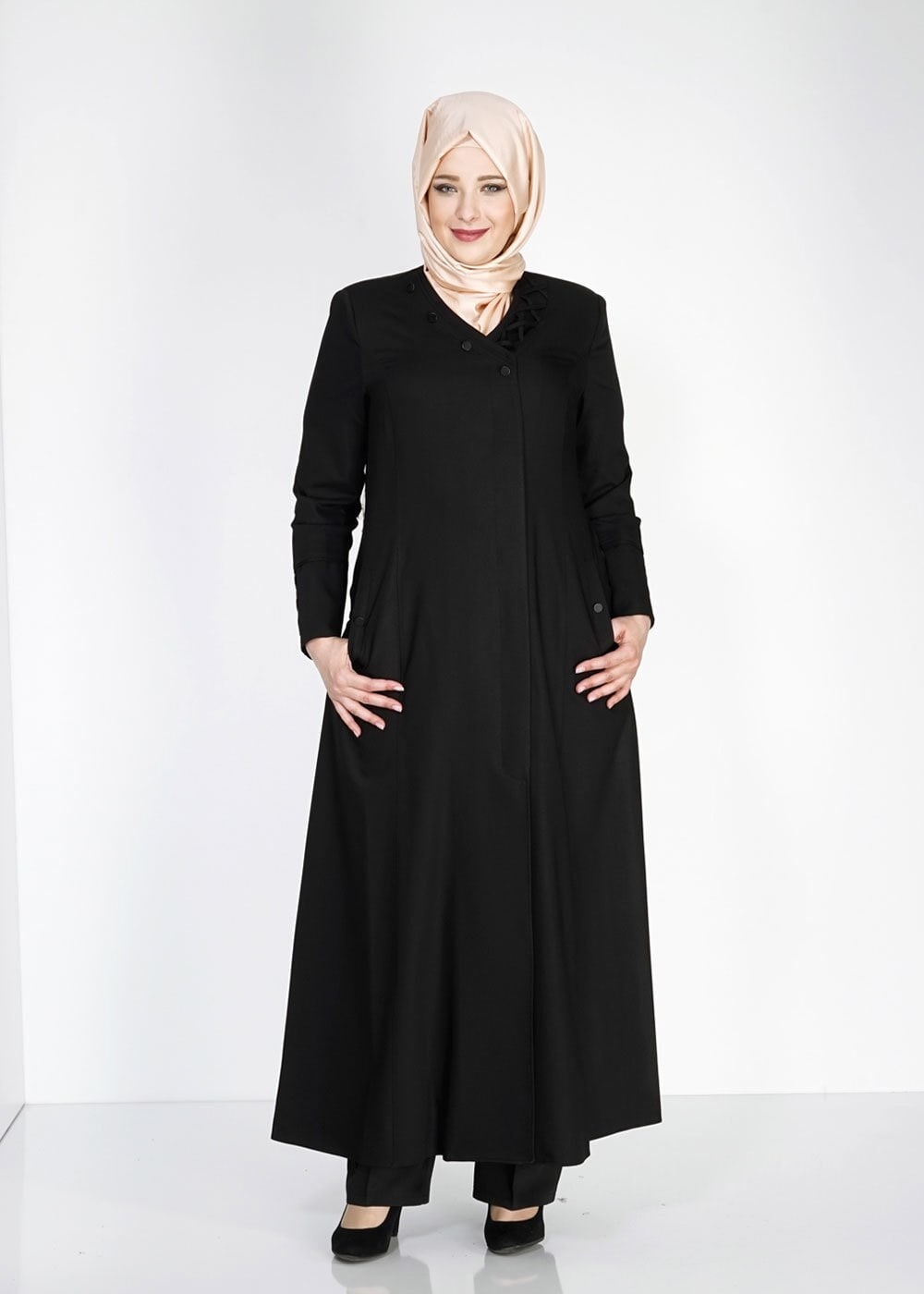 Tesettür giyim SİYAH 1493 Dulce Tesettür Pardesü