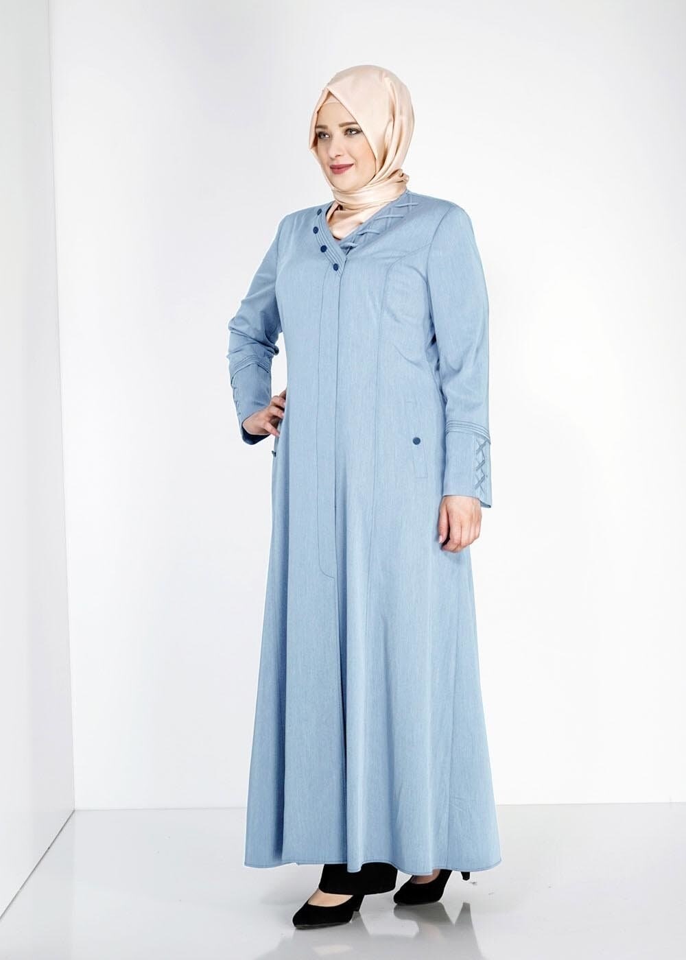 Tesettür giyim MAVİ 1493 Dulce Tesettür Pardesü