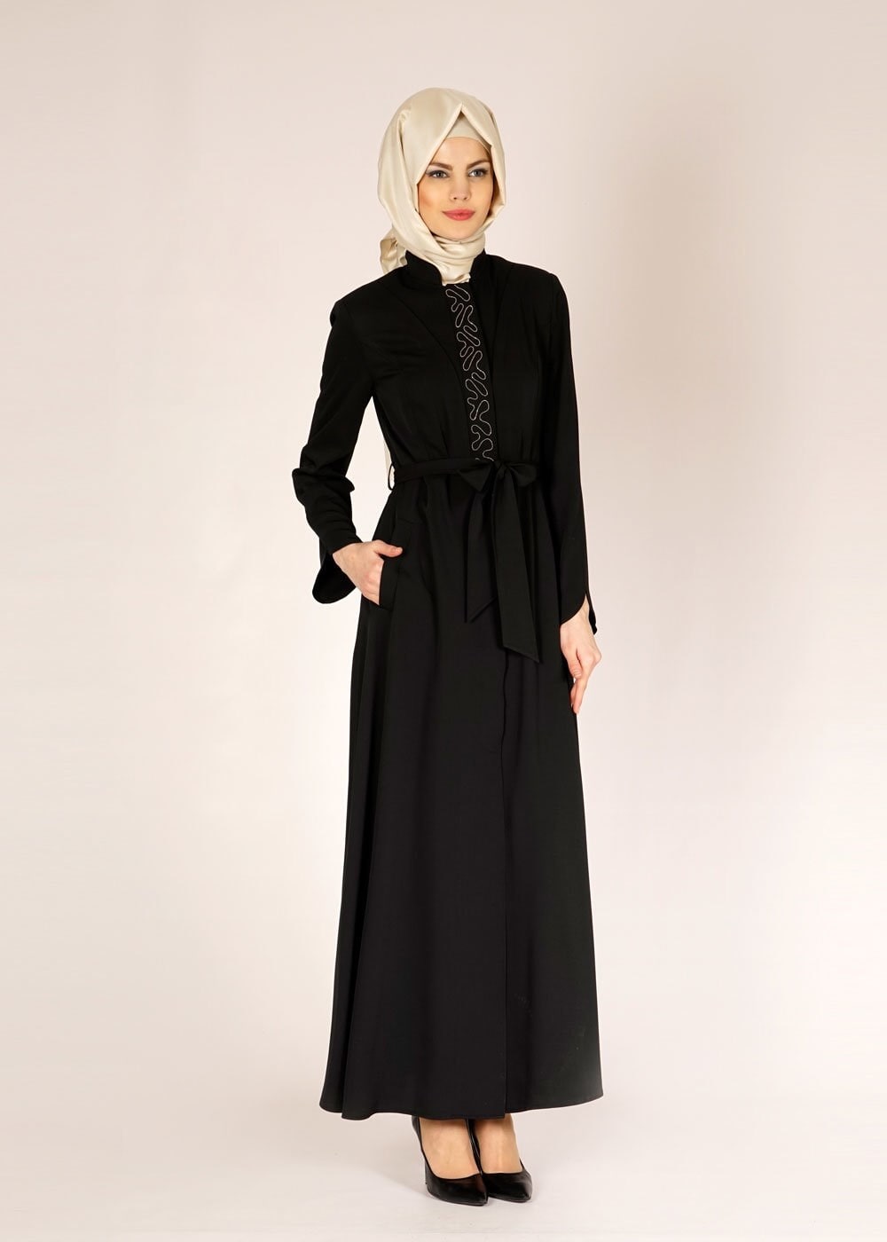 Tesettür giyim SİYAH 1494 Sarah Tesettür Pardesü