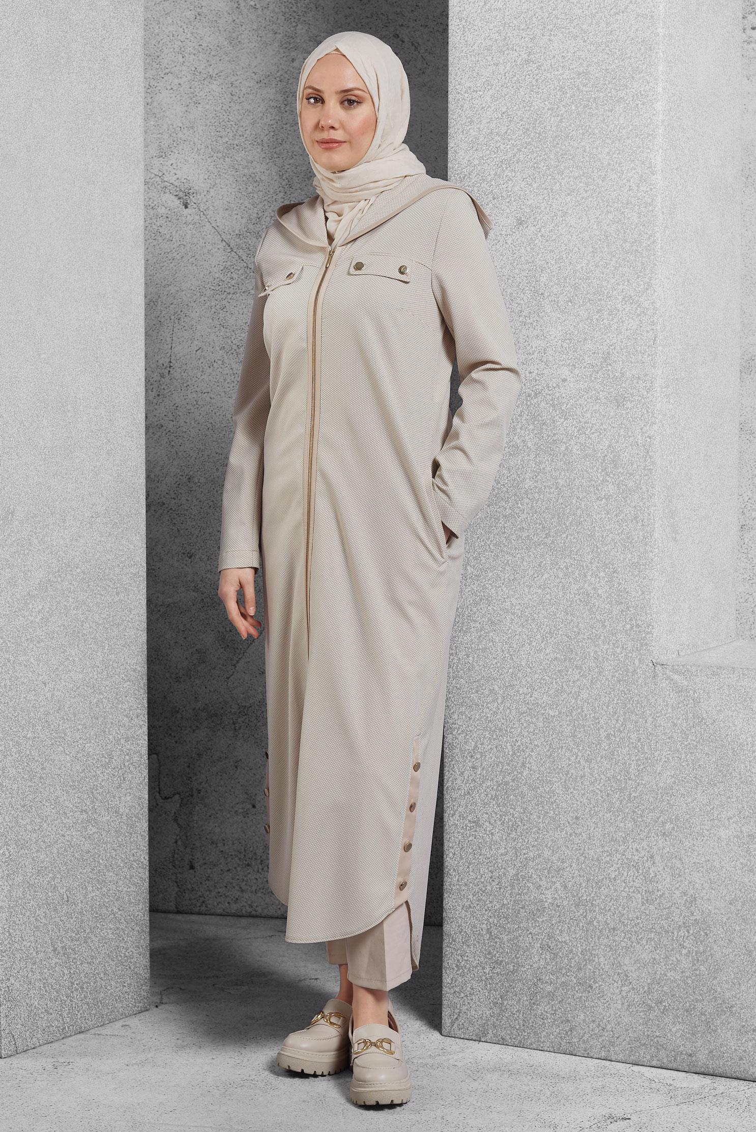 Tesettür giyim SARI KAPÜŞONLU PARDESÜ 1496