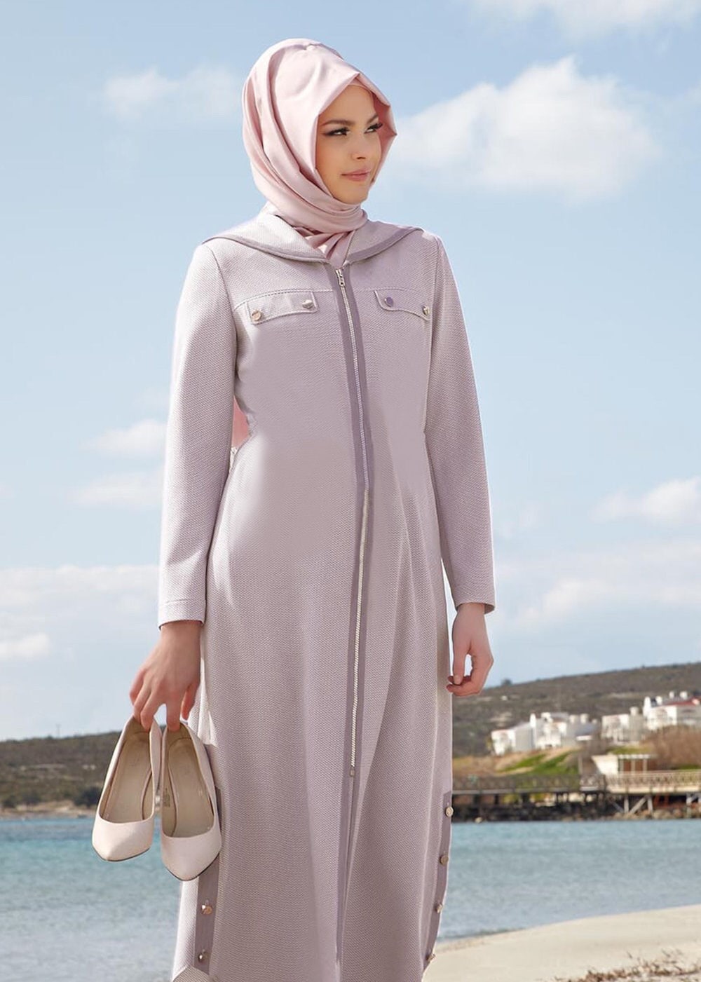 Tesettür giyim PUDRA KAPÜŞONLU PARDESÜ 1496