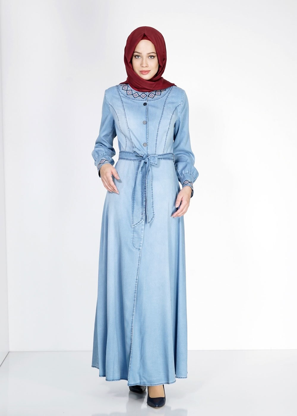 Tesettür giyim LACİVERT 1513 Noura Tesettür Pardesü