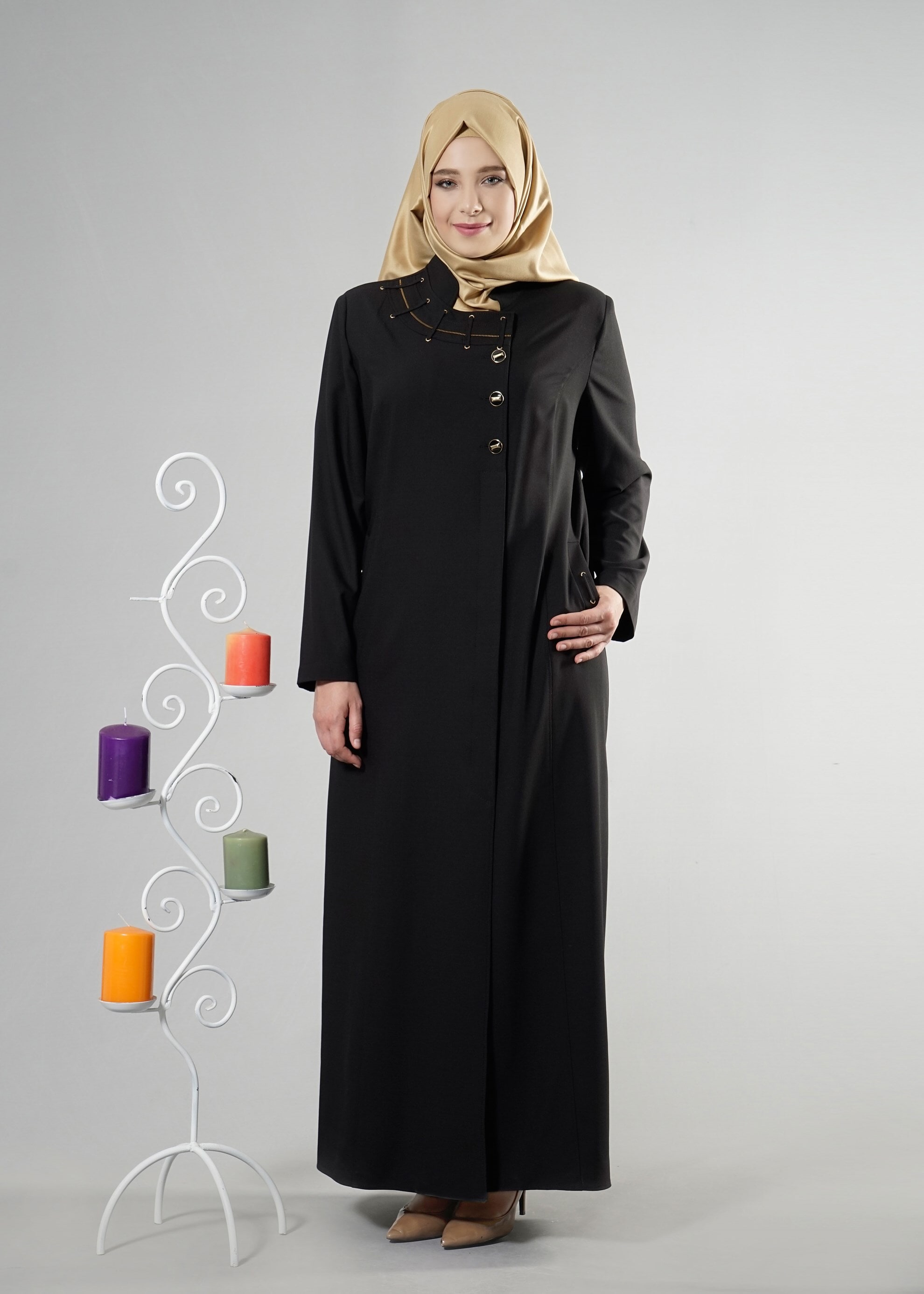 Tesettür giyim SİYAH 1514 Deborah Tesettür Pardesü 46/52 TEK44