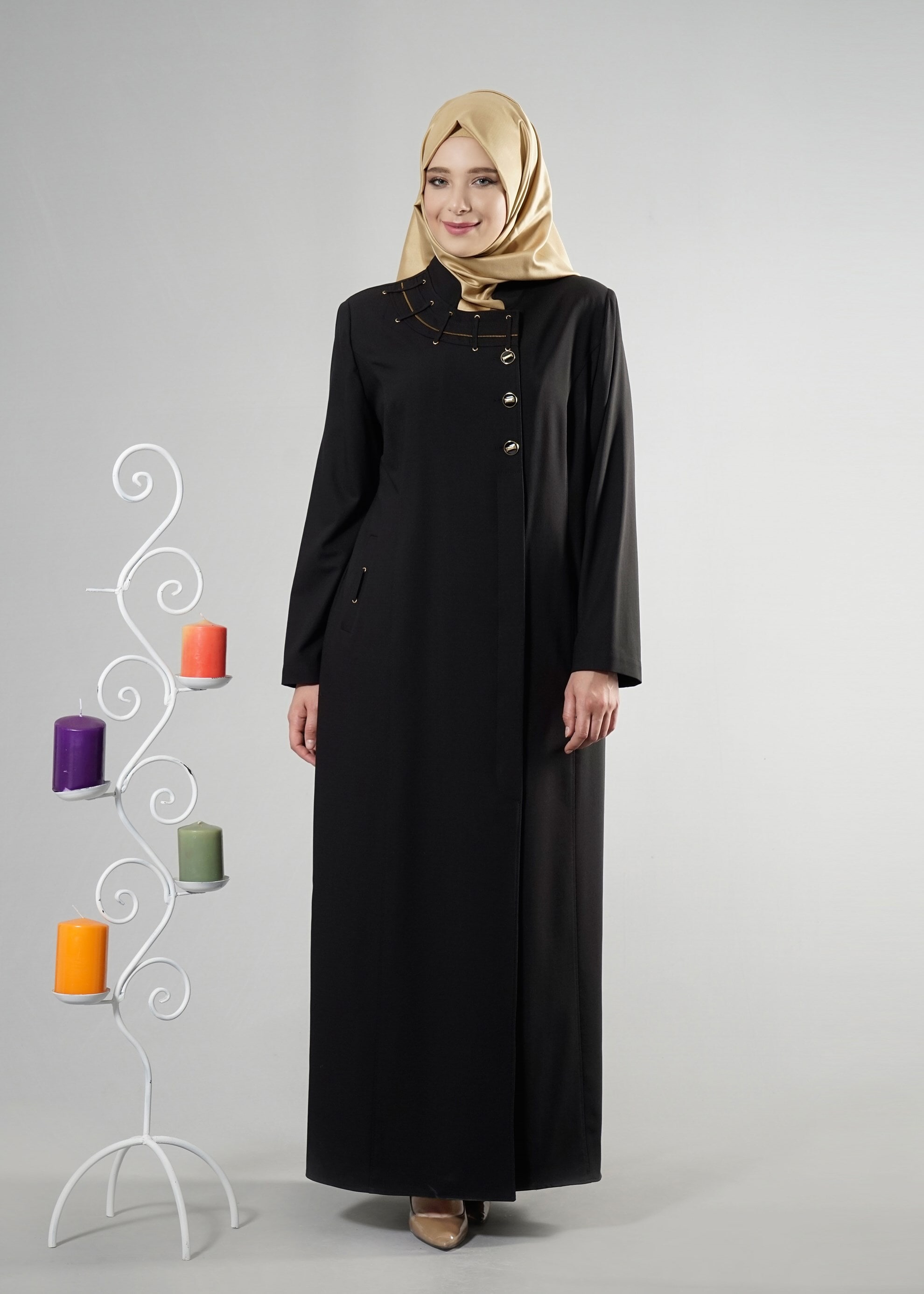 Tesettür giyim SİYAH 1514 Deborah Tesettür Pardesü 46/52 TEK44