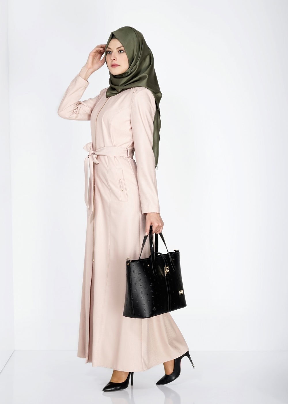 Tesettür giyim PUDRA ARKASI BAĞCIK DETAYLI PARDESÜ 1517