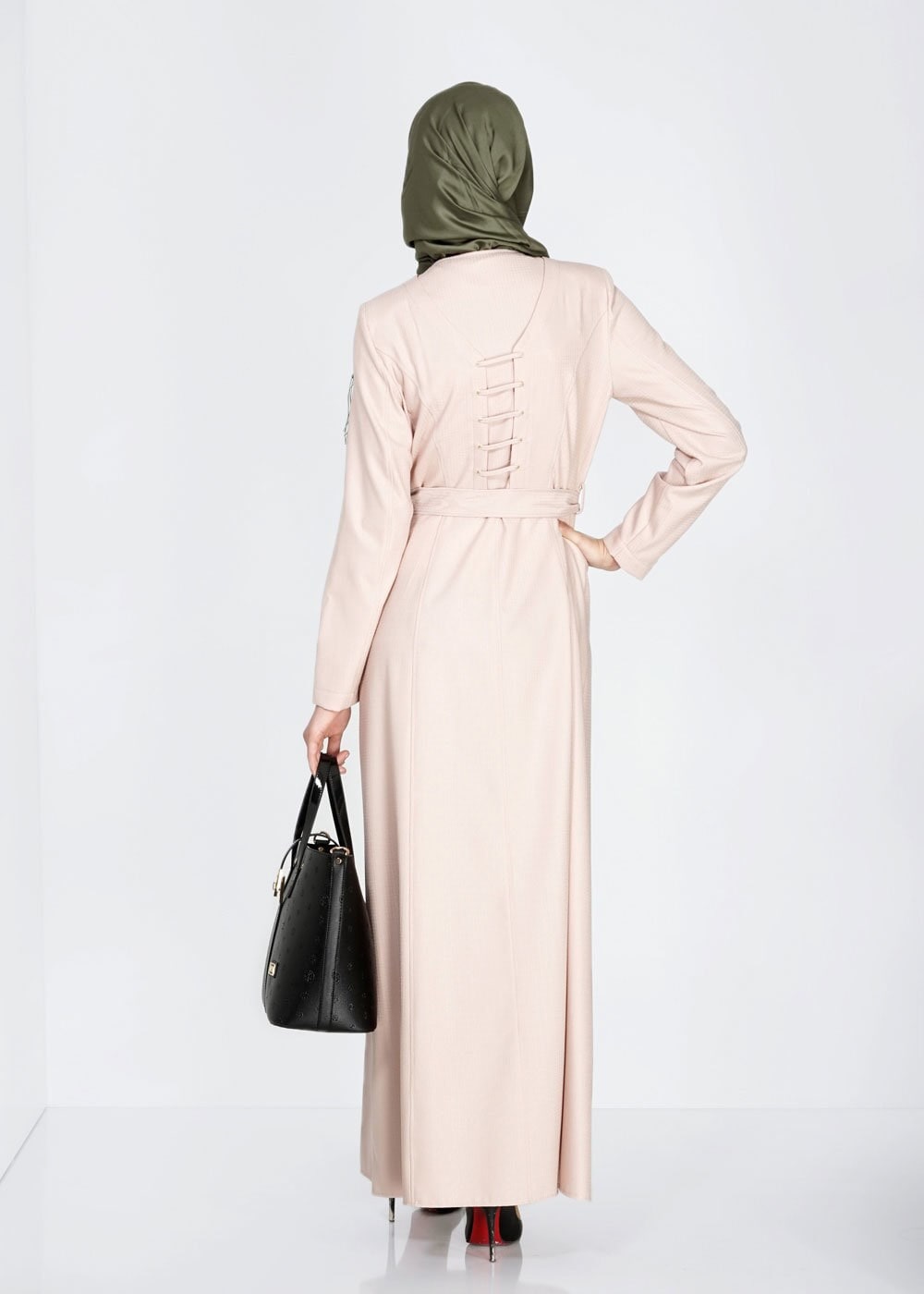 Tesettür giyim PUDRA ARKASI BAĞCIK DETAYLI PARDESÜ 1517