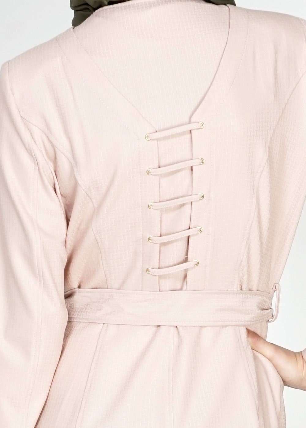 Tesettür giyim PUDRA ARKASI BAĞCIK DETAYLI PARDESÜ 1517