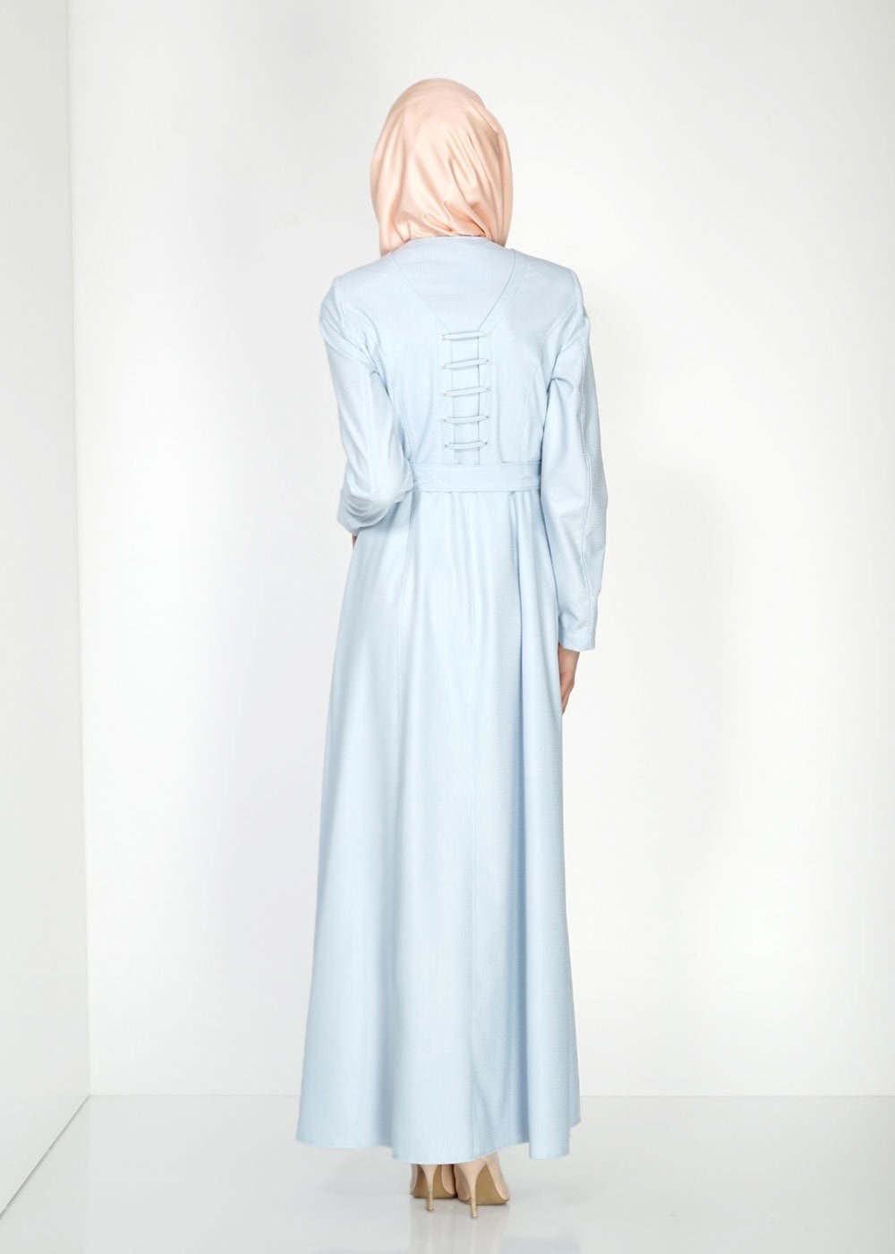 Tesettür giyim MAVİ ARKASI BAĞCIK DETAYLI PARDESÜ 1517