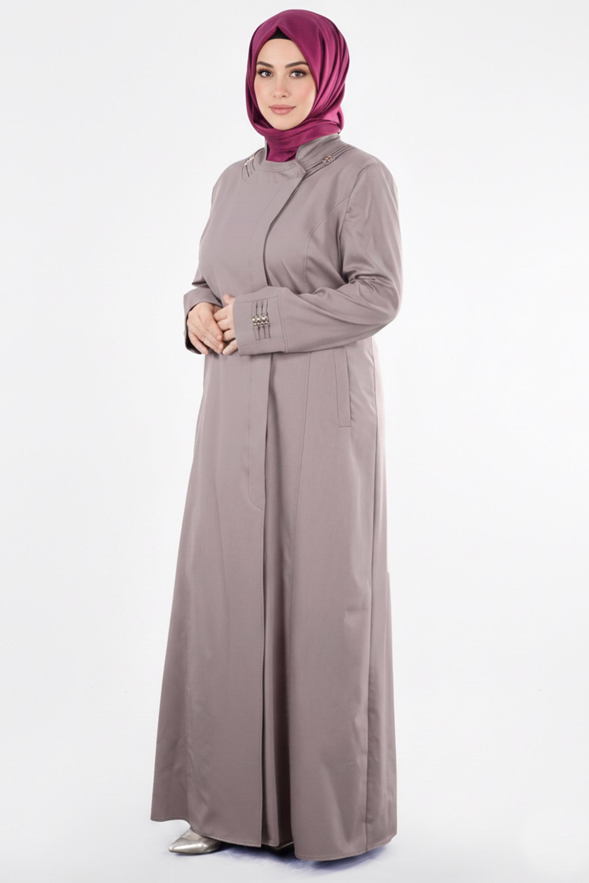 Tesettür giyim VİZON ZIMBA DETAYLI PARDESÜ 1528