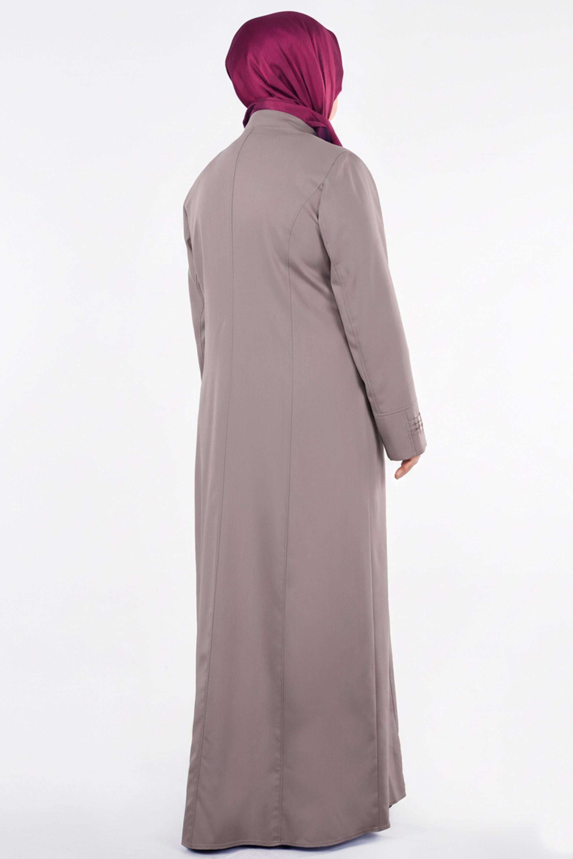 Tesettür giyim VİZON ZIMBA DETAYLI PARDESÜ 1528