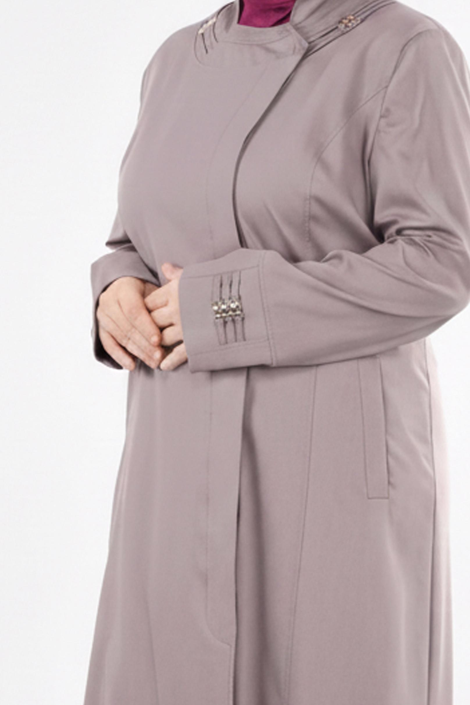 Tesettür giyim VİZON ZIMBA DETAYLI PARDESÜ 1528