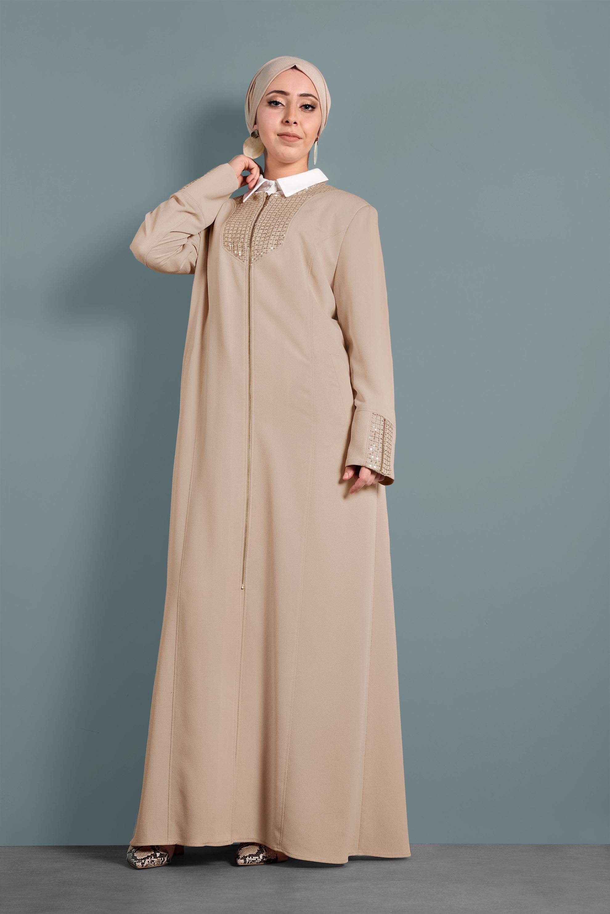 Tesettür giyim BEJ FERMUARLI PARDESÜ 1530