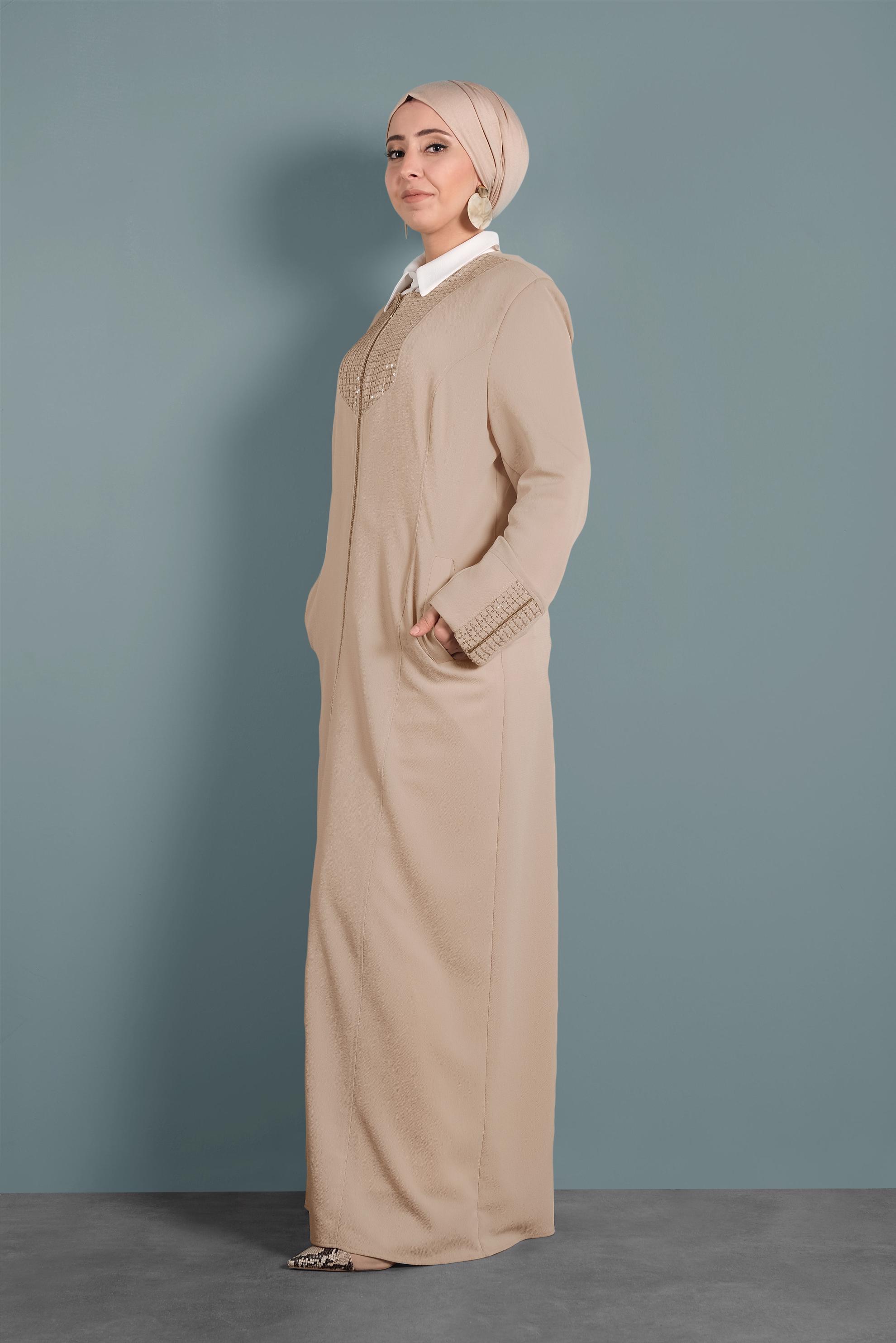 Tesettür giyim BEJ FERMUARLI PARDESÜ 1530