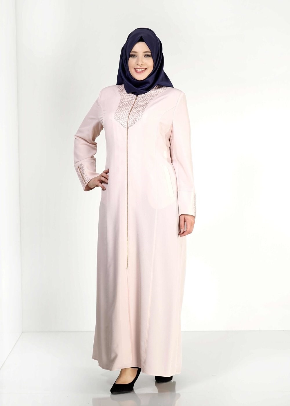 Tesettür giyim PUDRA FERMUARLI PARDESÜ 1530