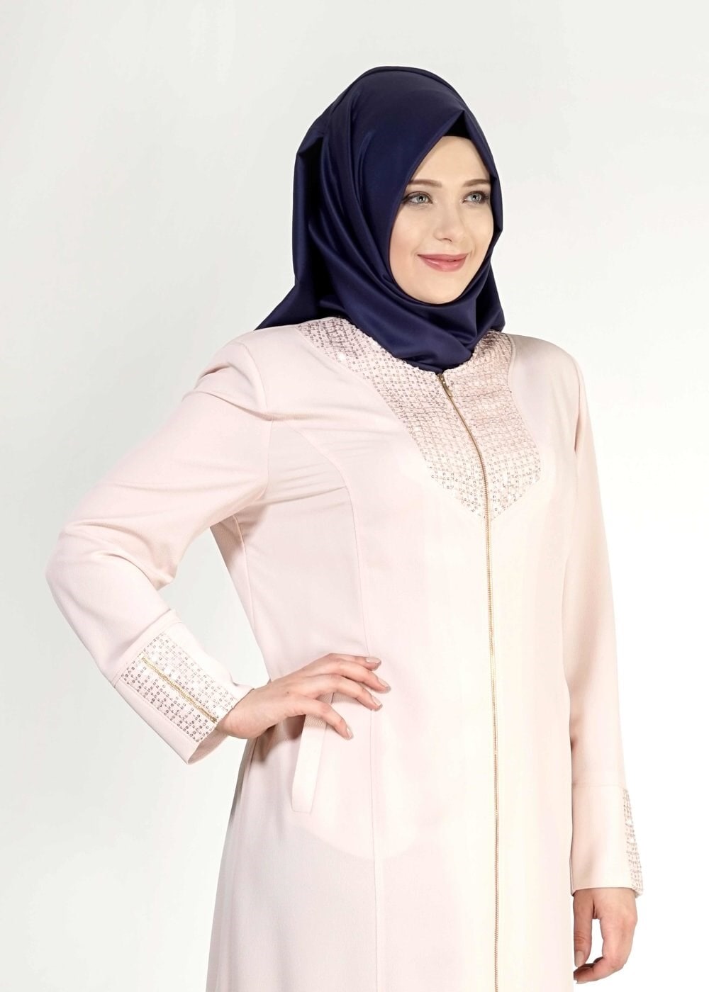 Tesettür giyim PUDRA FERMUARLI PARDESÜ 1530
