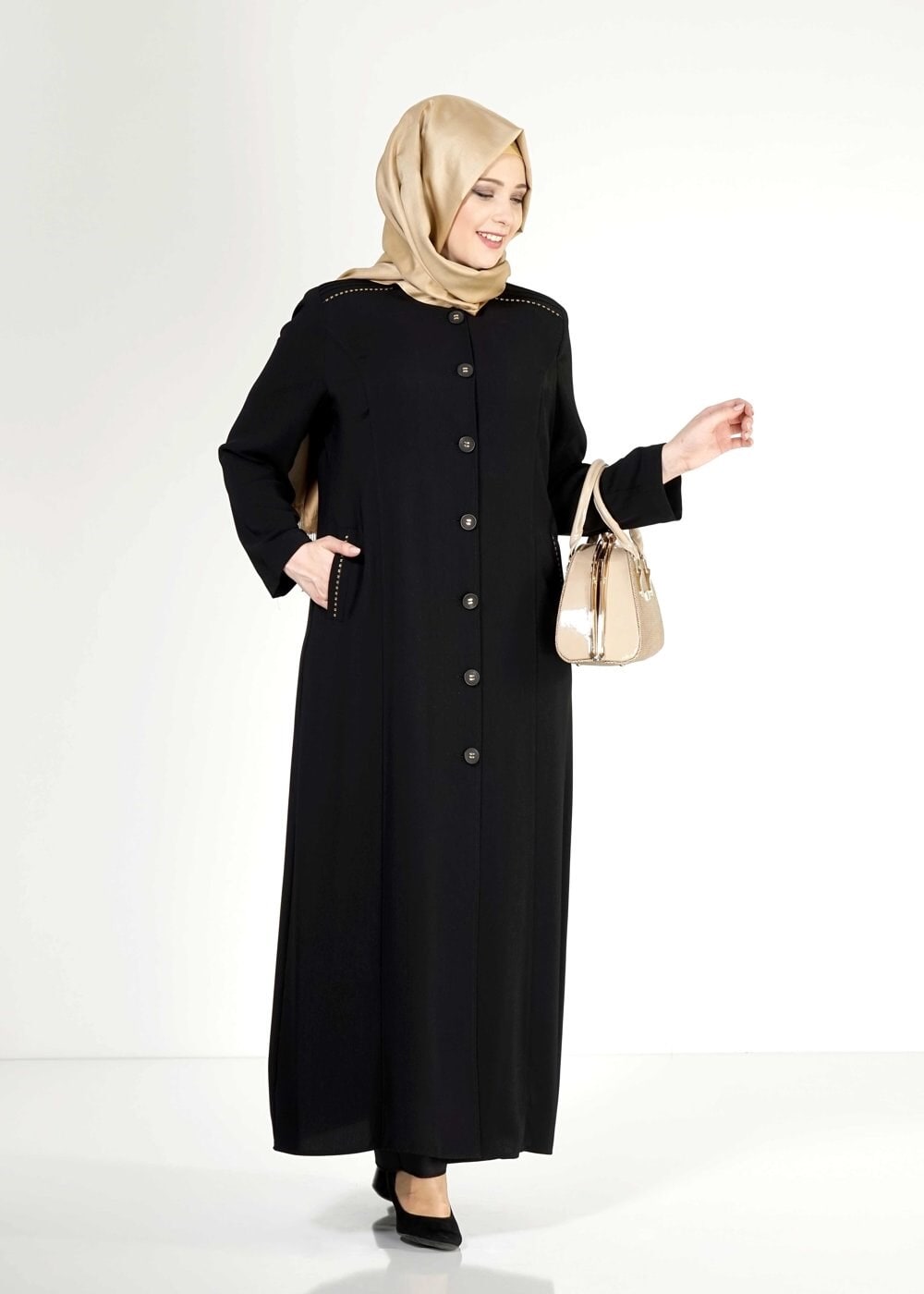 Tesettür giyim SİYAH 1532 Rado Tesettür Pardesü