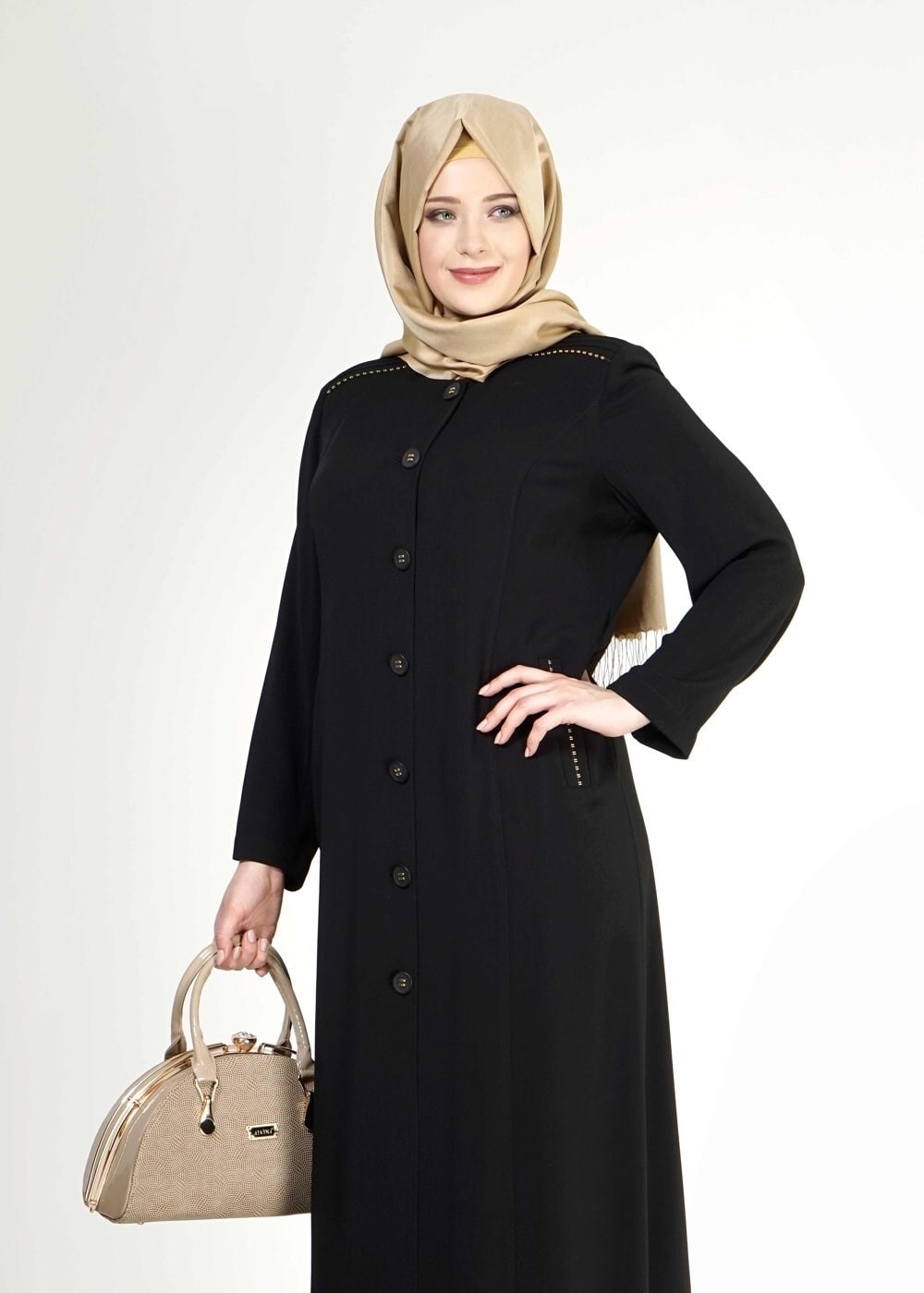 Tesettür giyim SİYAH 1532 Rado Tesettür Pardesü