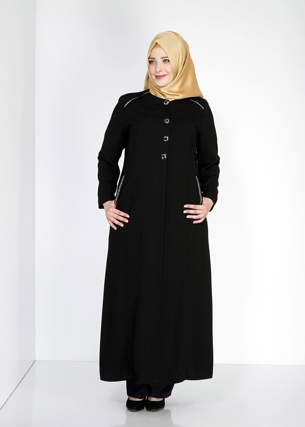 Tesettür giyim SİYAH 1533 Farah Tesettür Pardesü