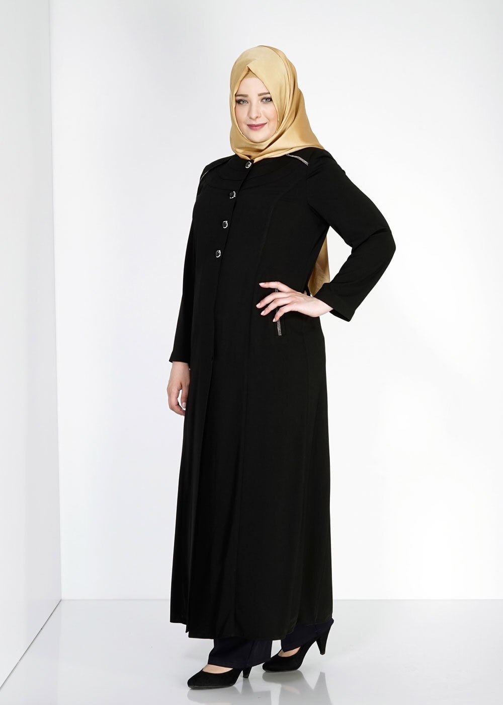 Tesettür giyim SİYAH 1533 Farah Tesettür Pardesü