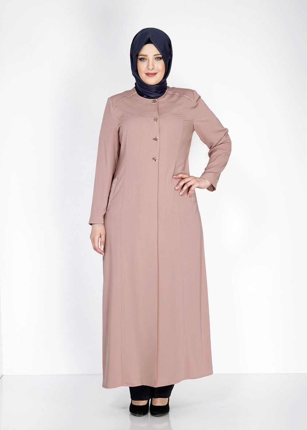 Tesettür giyim PUDRA 1533 Farah Tesettür Pardesü