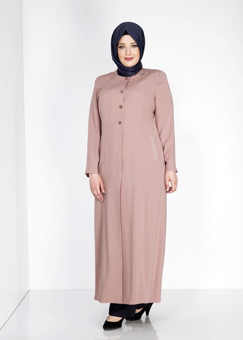 Tesettür giyim PUDRA 1533 Farah Tesettür Pardesü