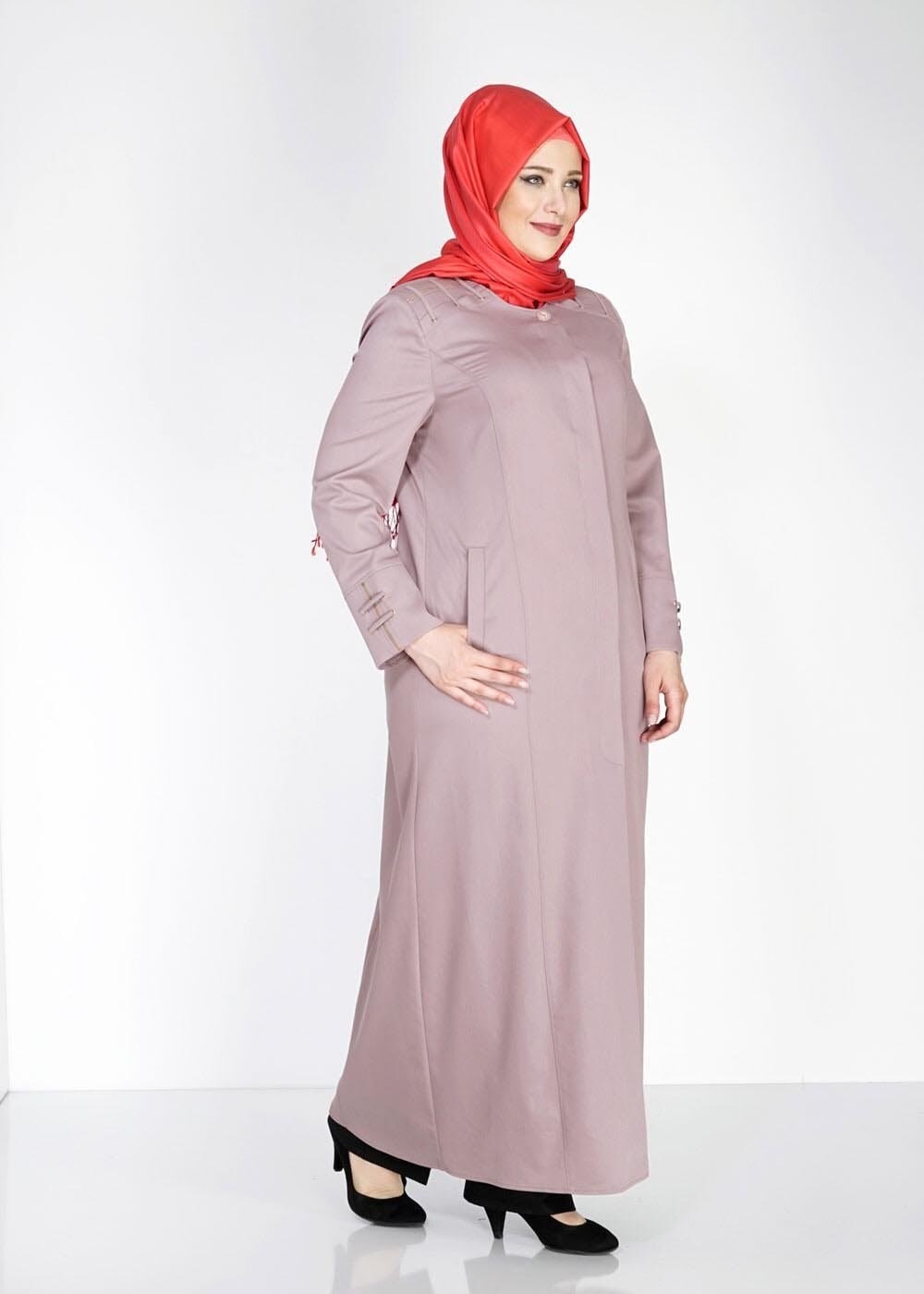 Tesettür giyim PEMBE 1534 New Nice Tesettür Pardesü