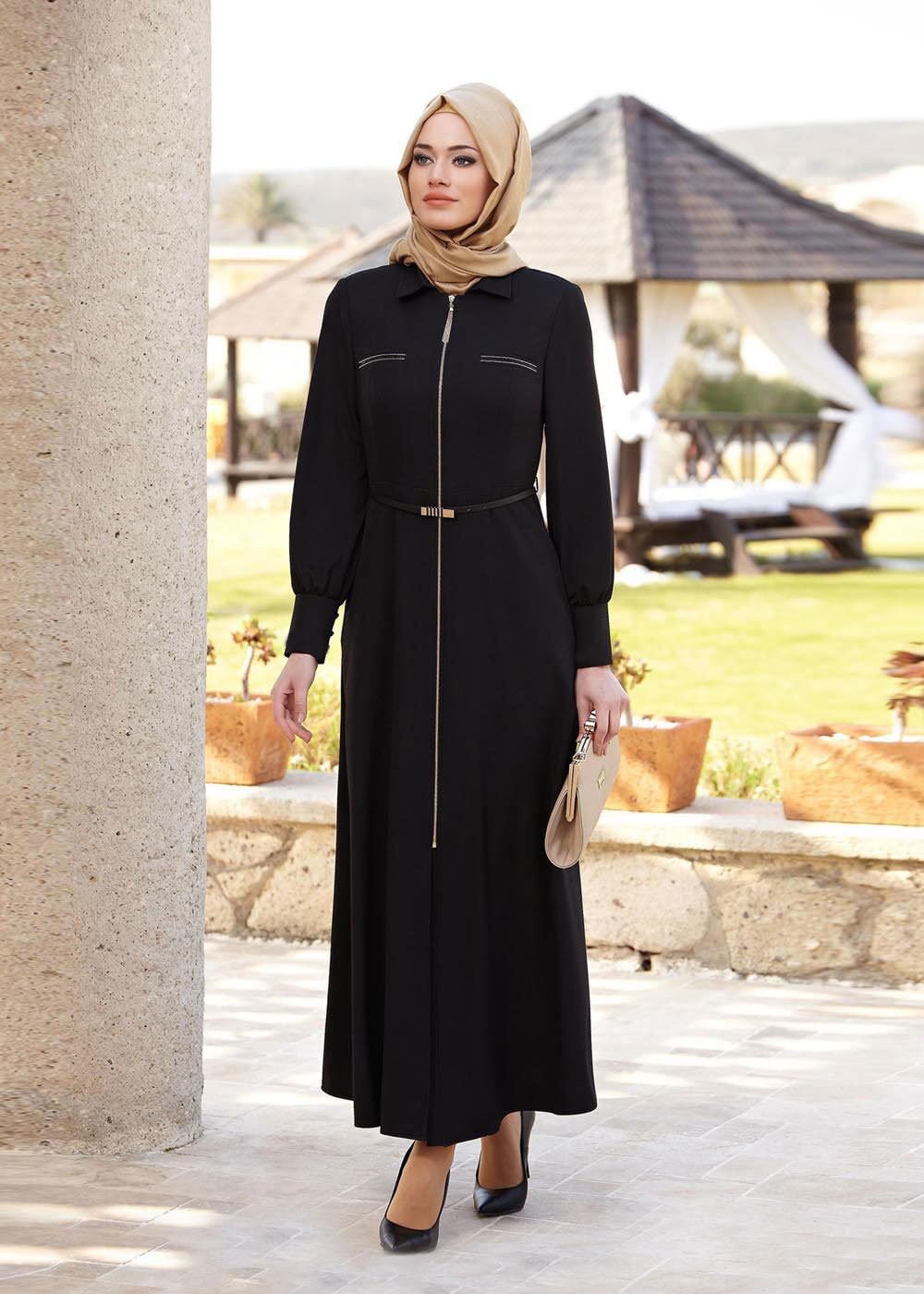 Tesettür giyim SİYAH 1537 Belarus Tesettür Pardesü