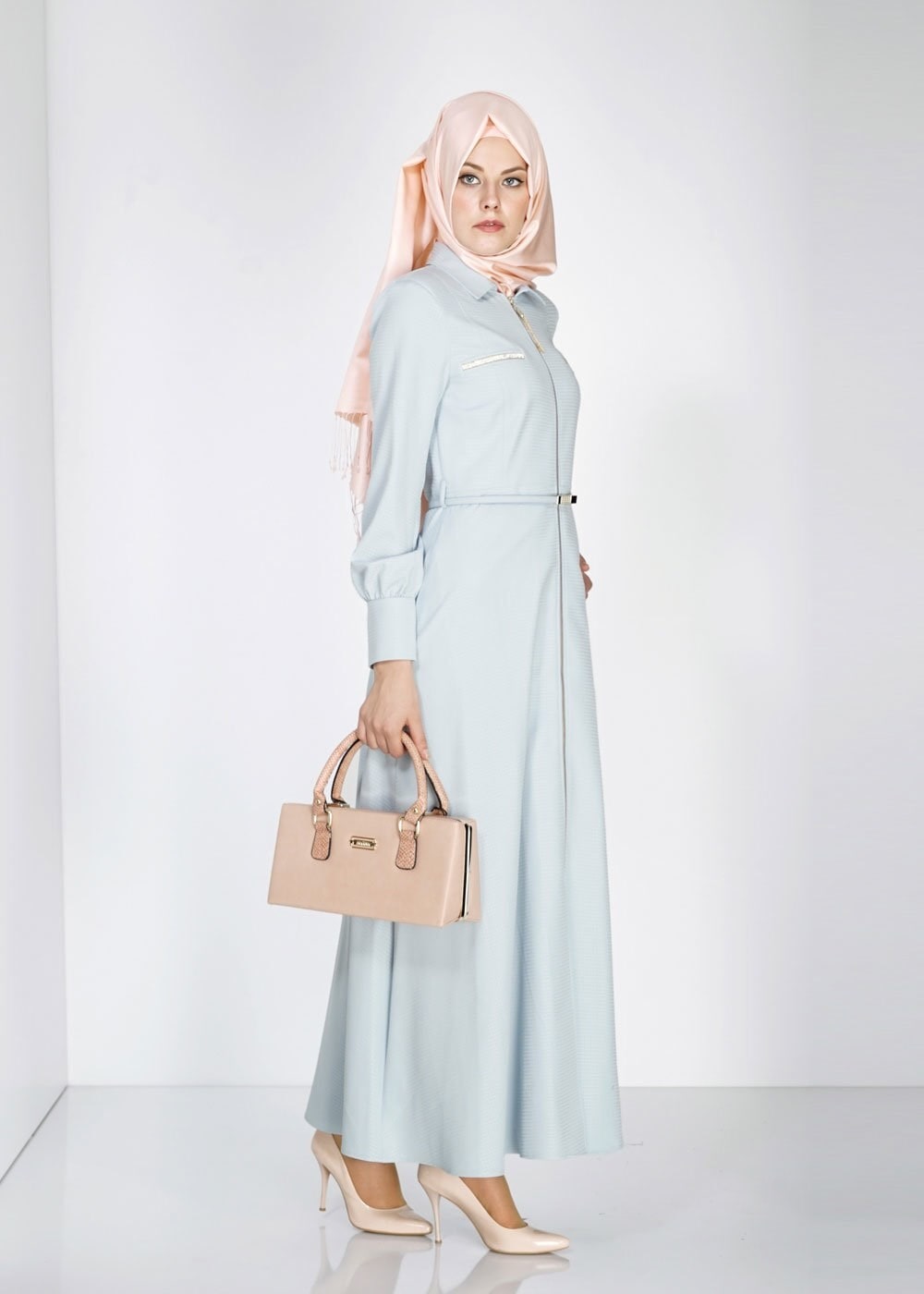 Tesettür giyim MAVİ 1537 Belarus Tesettür Pardesü