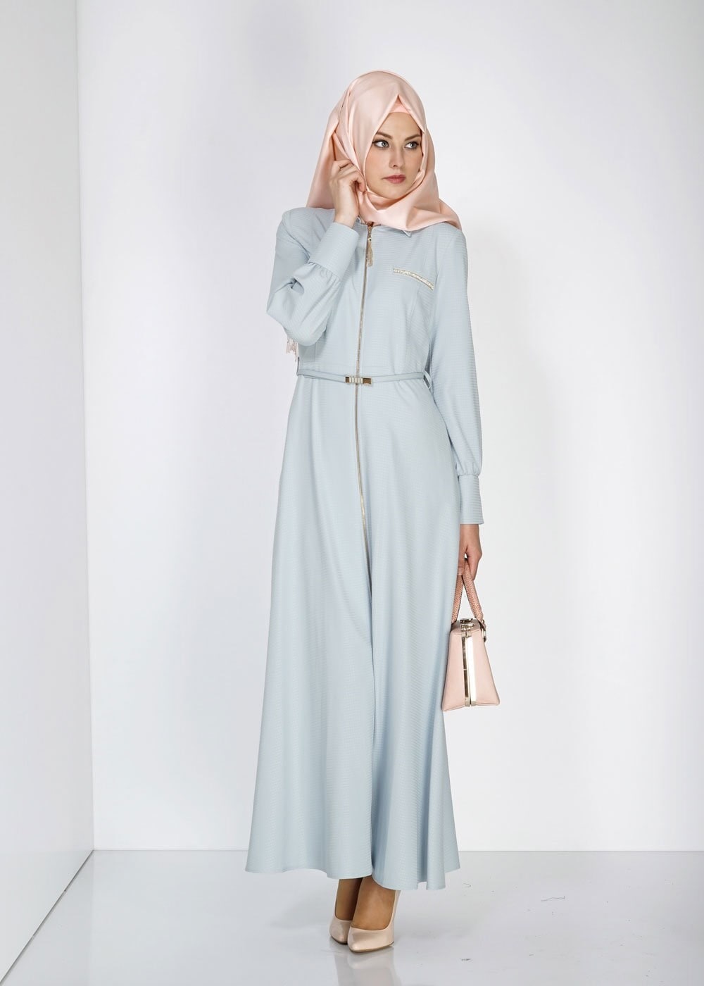 Tesettür giyim MAVİ 1537 Belarus Tesettür Pardesü