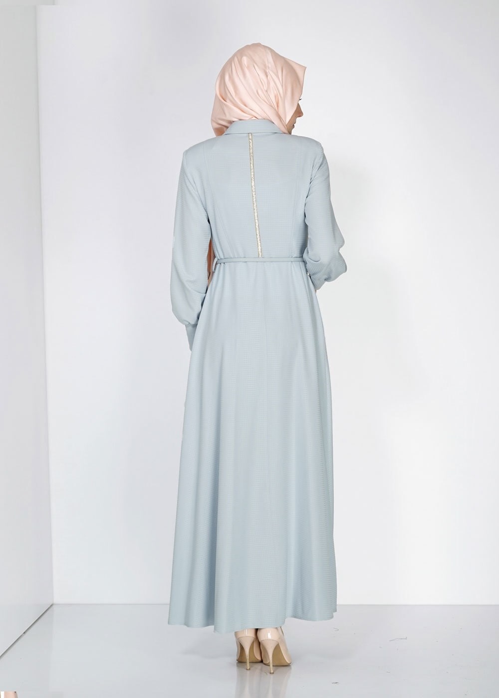 Tesettür giyim MAVİ 1537 Belarus Tesettür Pardesü