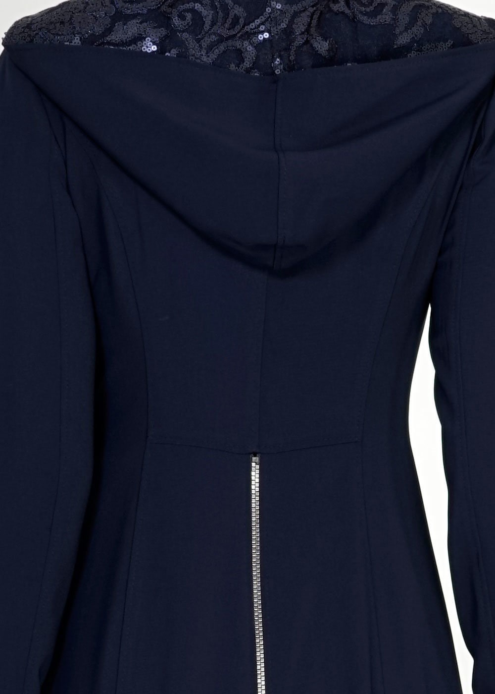 Tesettür giyim LACİVERT KAPÜŞONLU PUL PAYET DETAYLI PARDESÜ 1542