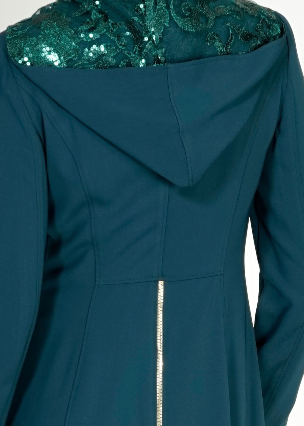 Tesettür giyim YEŞİL KAPÜŞONLU PUL PAYET DETAYLI PARDESÜ 1542