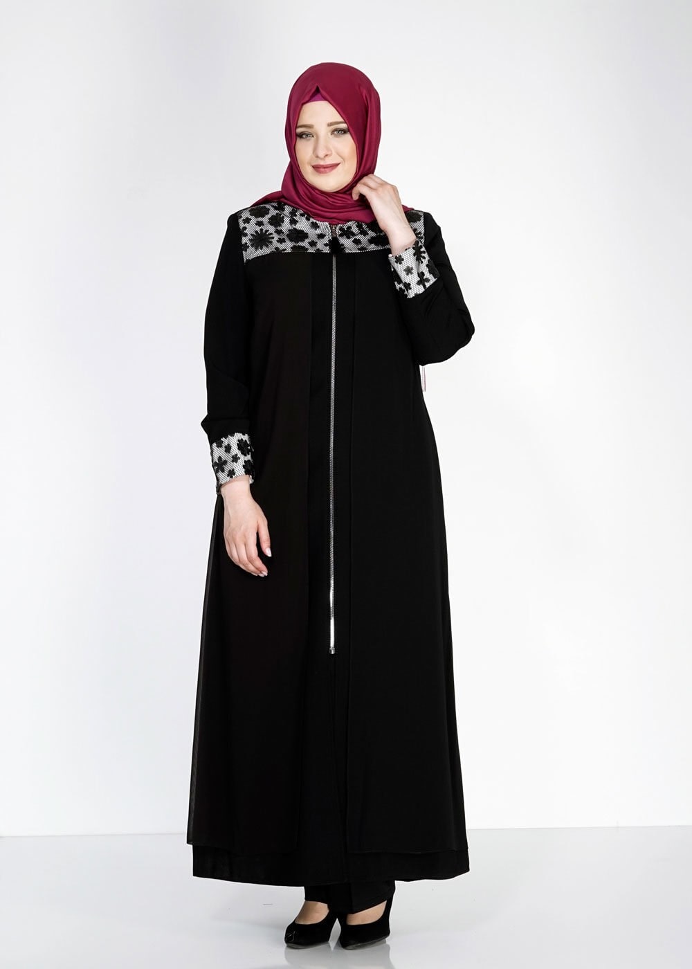 Tesettür giyim SİYAH 1550 Amay Tesettür Pardesü