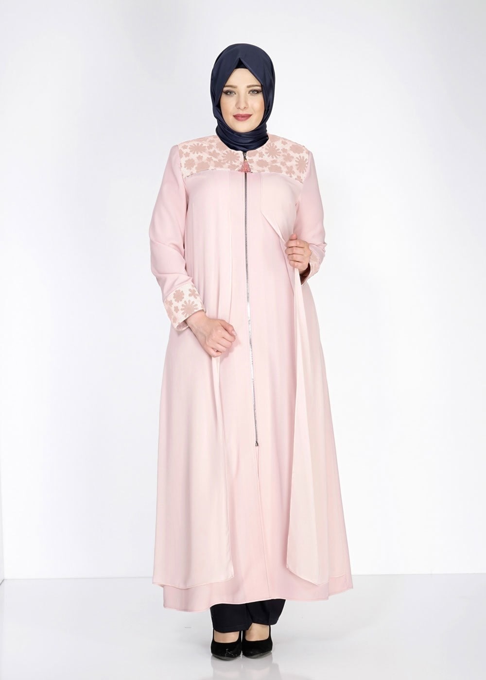 Tesettür giyim PUDRA 1550 Amay Tesettür Pardesü