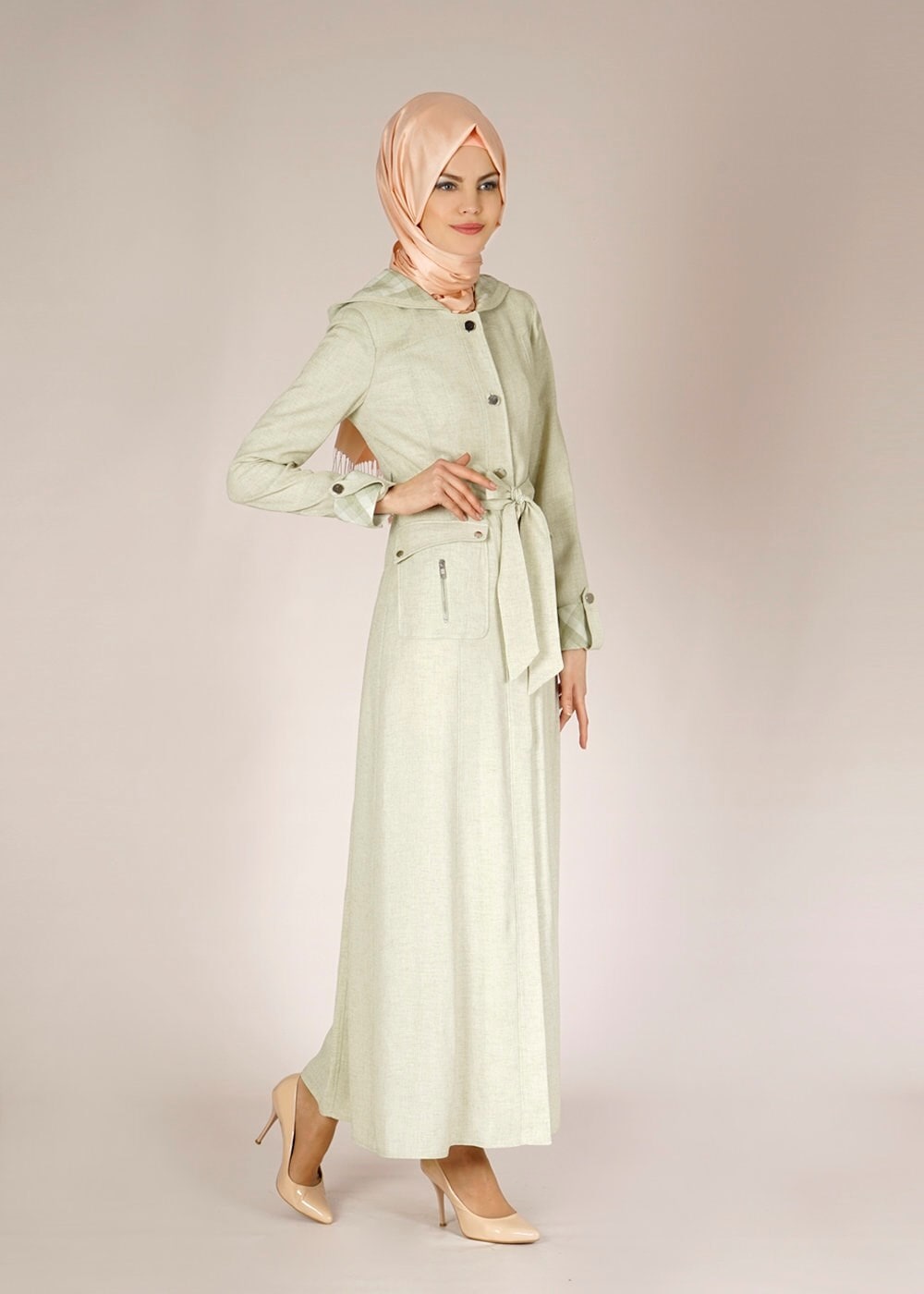 Tesettür giyim YEŞİL 1559 VERONA DÜZ PARDESÜ 38/46 TEK38