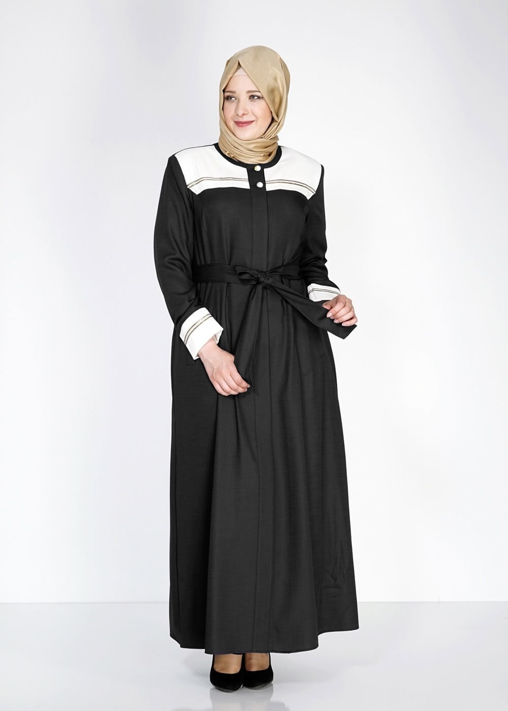 Tesettür giyim SİYAH 1564 Sevilla Keten Tesettür Pardesü
