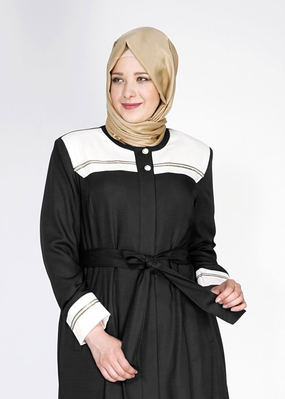 Tesettür giyim SİYAH 1564 Sevilla Keten Tesettür Pardesü