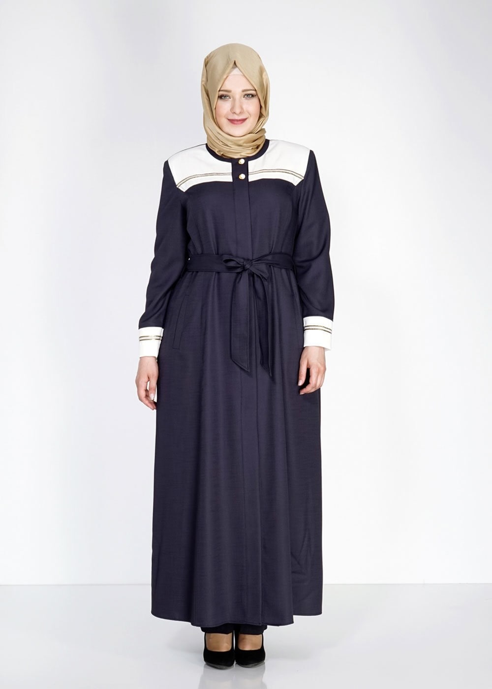 Tesettür giyim LACİVERT 1564 Sevilla Keten Tesettür Pardesü