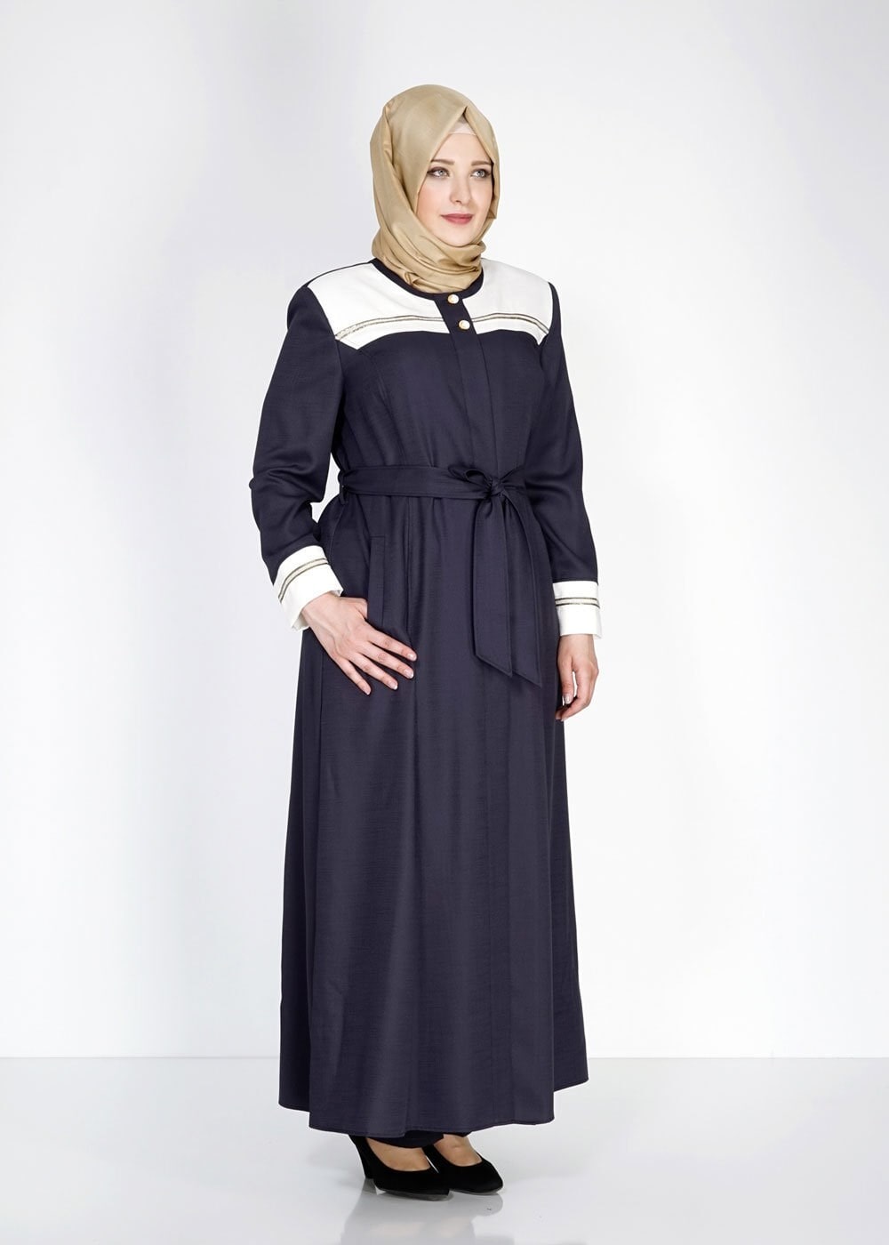 Tesettür giyim LACİVERT 1564 Sevilla Keten Tesettür Pardesü