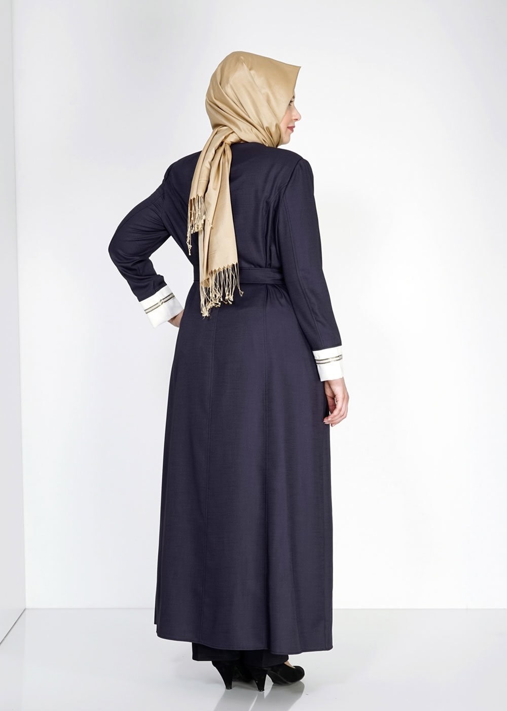Tesettür giyim LACİVERT 1564 Sevilla Keten Tesettür Pardesü