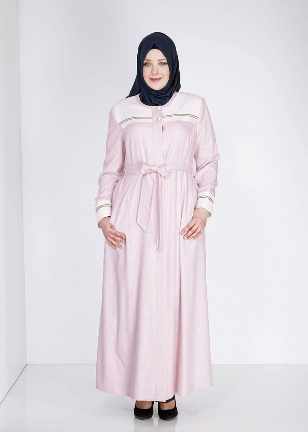 Tesettür giyim PUDRA 1564 Sevilla Keten Tesettür Pardesü