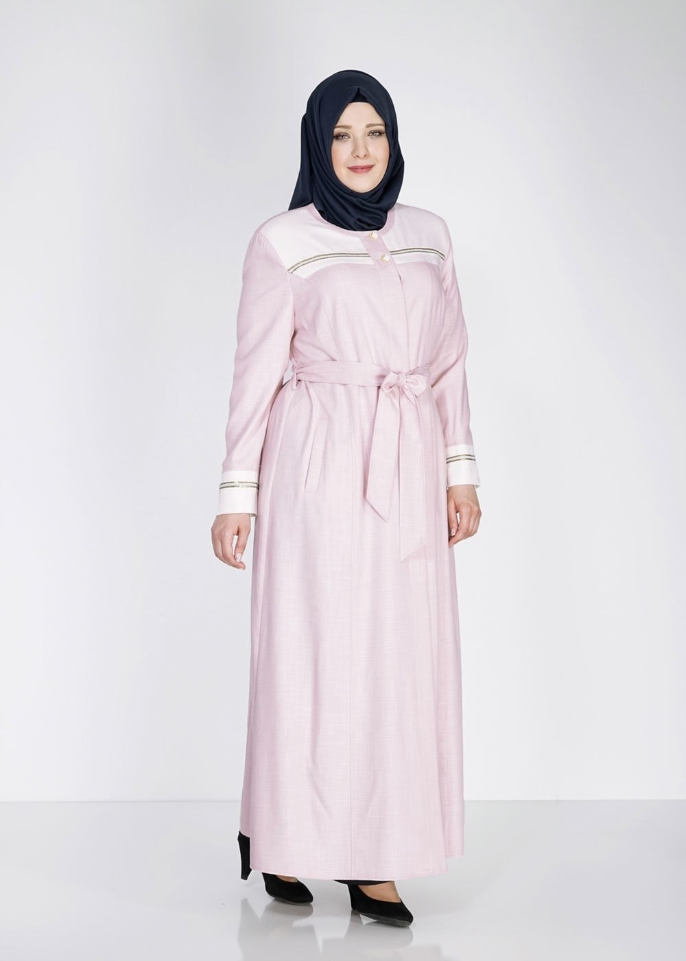 Tesettür giyim PUDRA 1564 Sevilla Keten Tesettür Pardesü