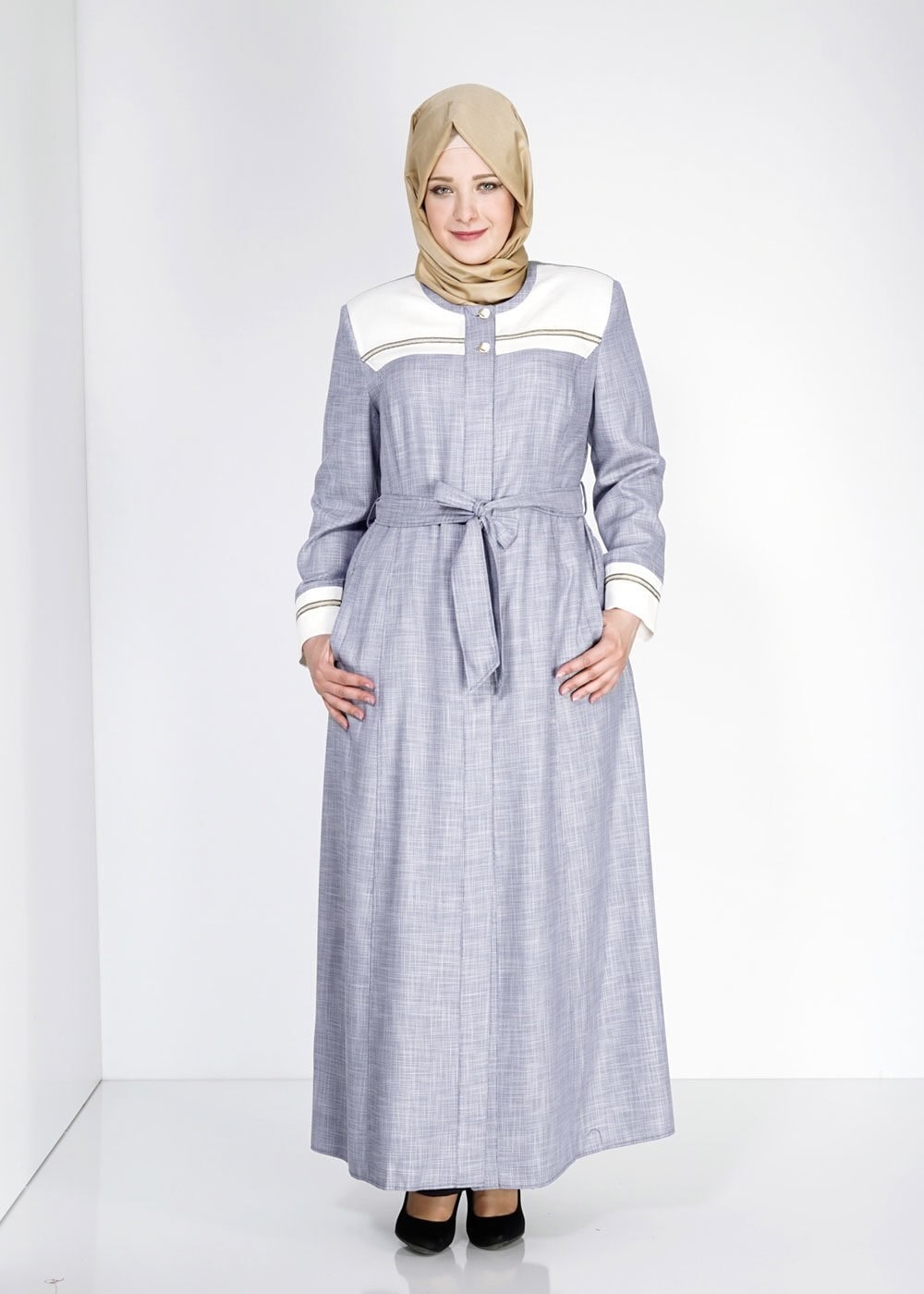 Tesettür giyim LACİVERT 1564 Sevilla Keten Tesettür Pardesü