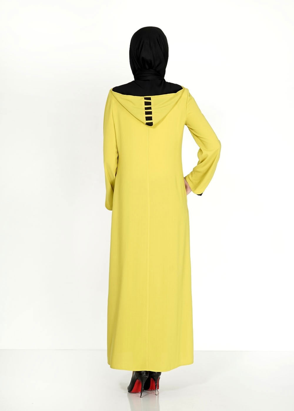 Tesettür giyim YEŞİL KAPÜŞONLU ŞERİT DETAYLI PARDESÜ 1578