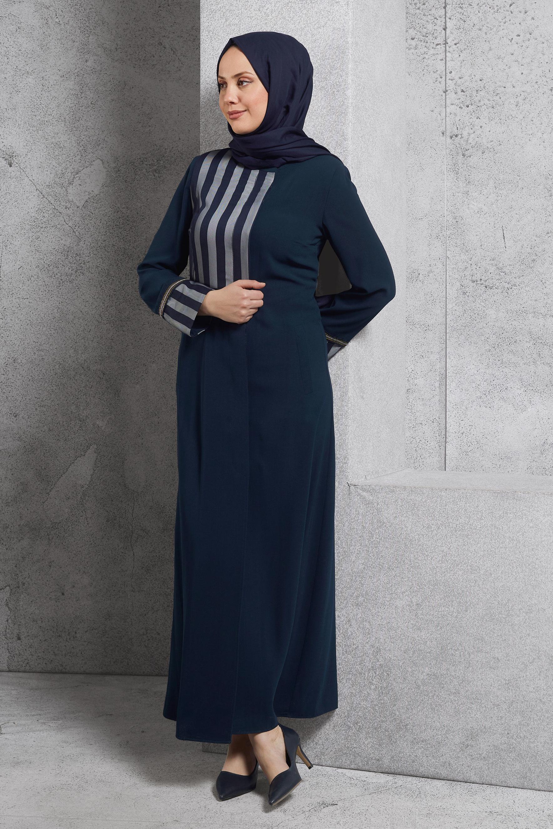 Tesettür giyim LACİVERT ÇİZGİLİ PARDESÜ 1584