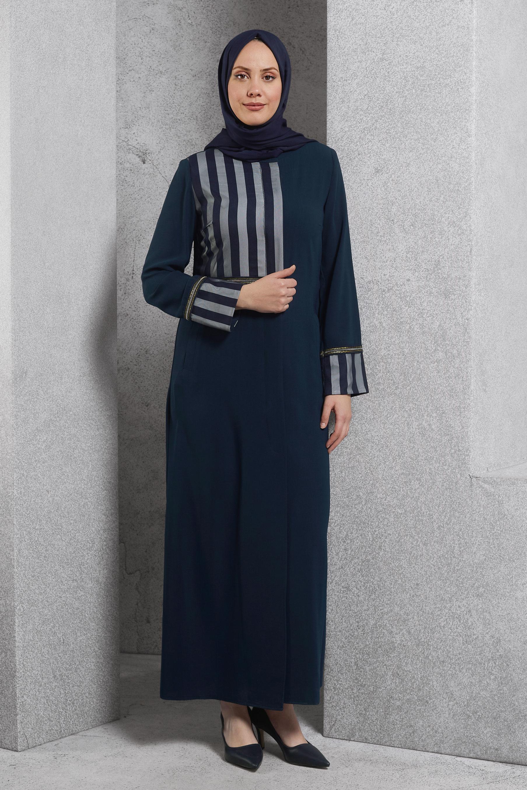 Tesettür giyim LACİVERT ÇİZGİLİ PARDESÜ 1584