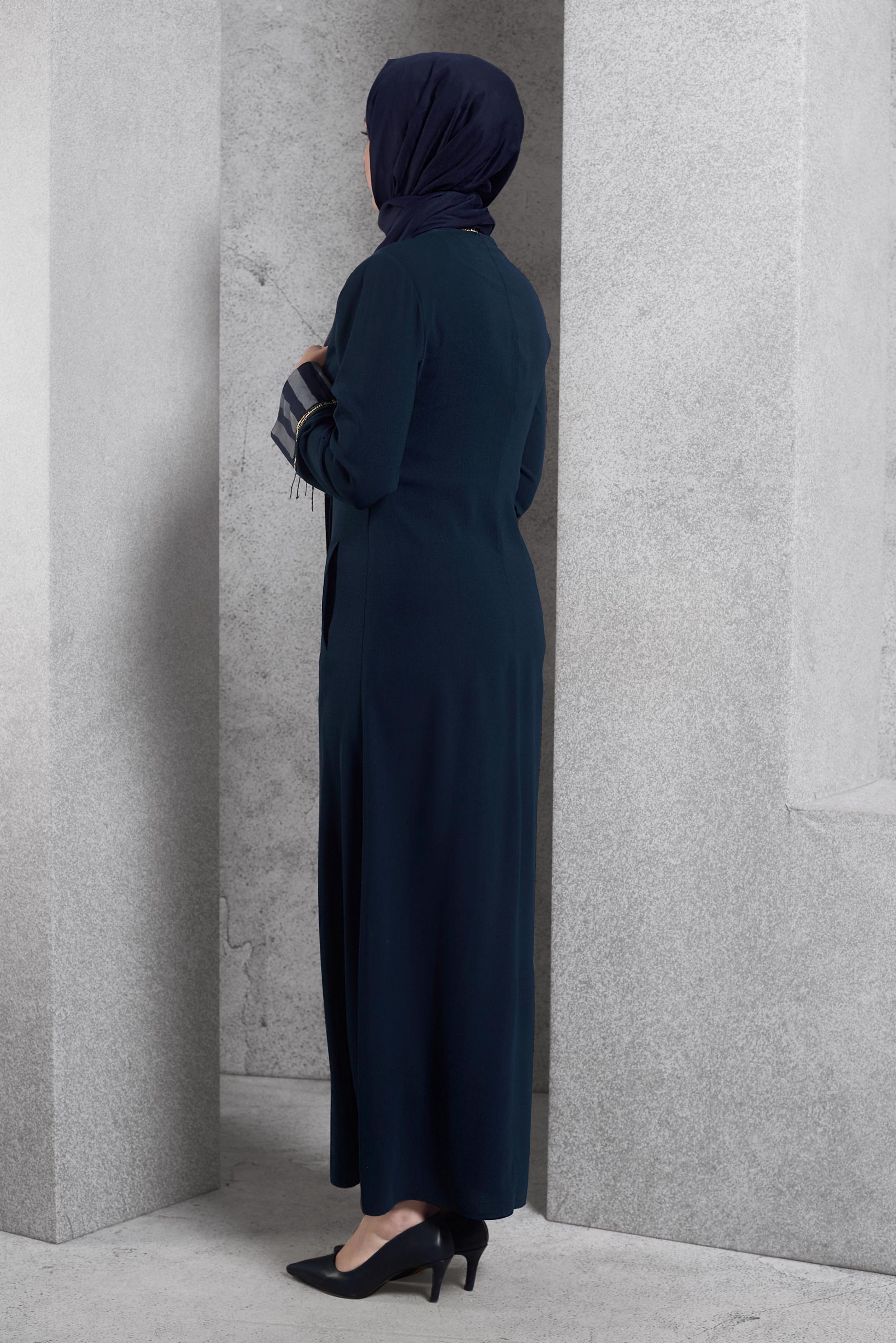 Tesettür giyim LACİVERT ÇİZGİLİ PARDESÜ 1584