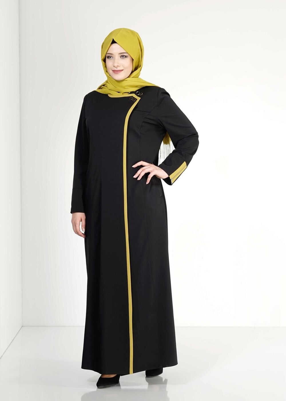 Tesettür giyim SİYAH 1585 Ekose Tesettür Pardesü